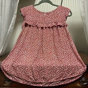 Loft Women's Medium Orange and White Pattern Short Sleeve Ruffle Blouse